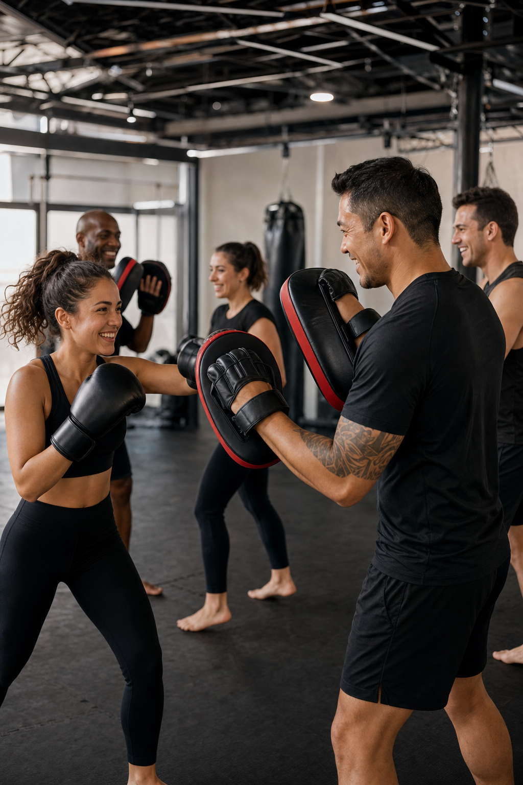 Martial arts coach leading a class