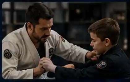 Martial arts coach working one-on-one with a student