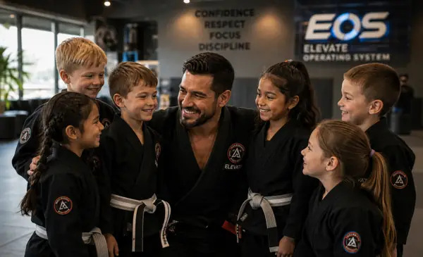 Martial arts instructor welcoming students into class