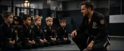 Martial arts instructor leading students during class